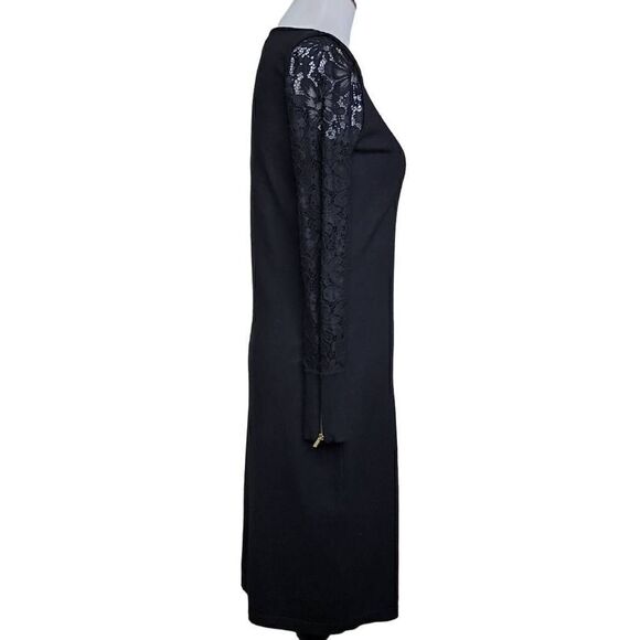 Calvin Klein Long Sleeve Lace Zipper Midi Dress Black Medium - Picture 3 of 11